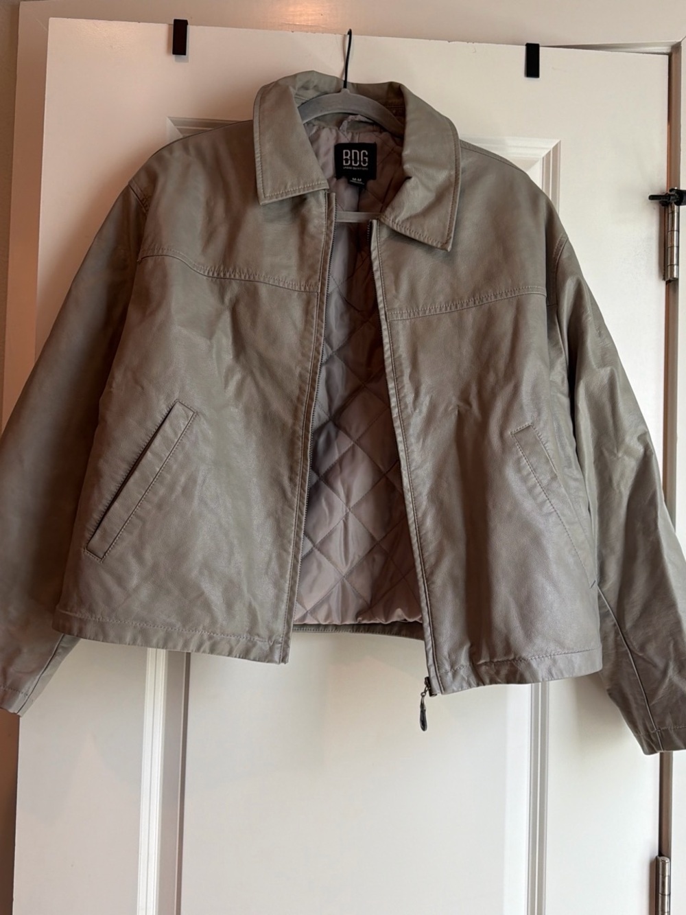 BDG Light Taupe Quilted Faux Leather Zip Jacket